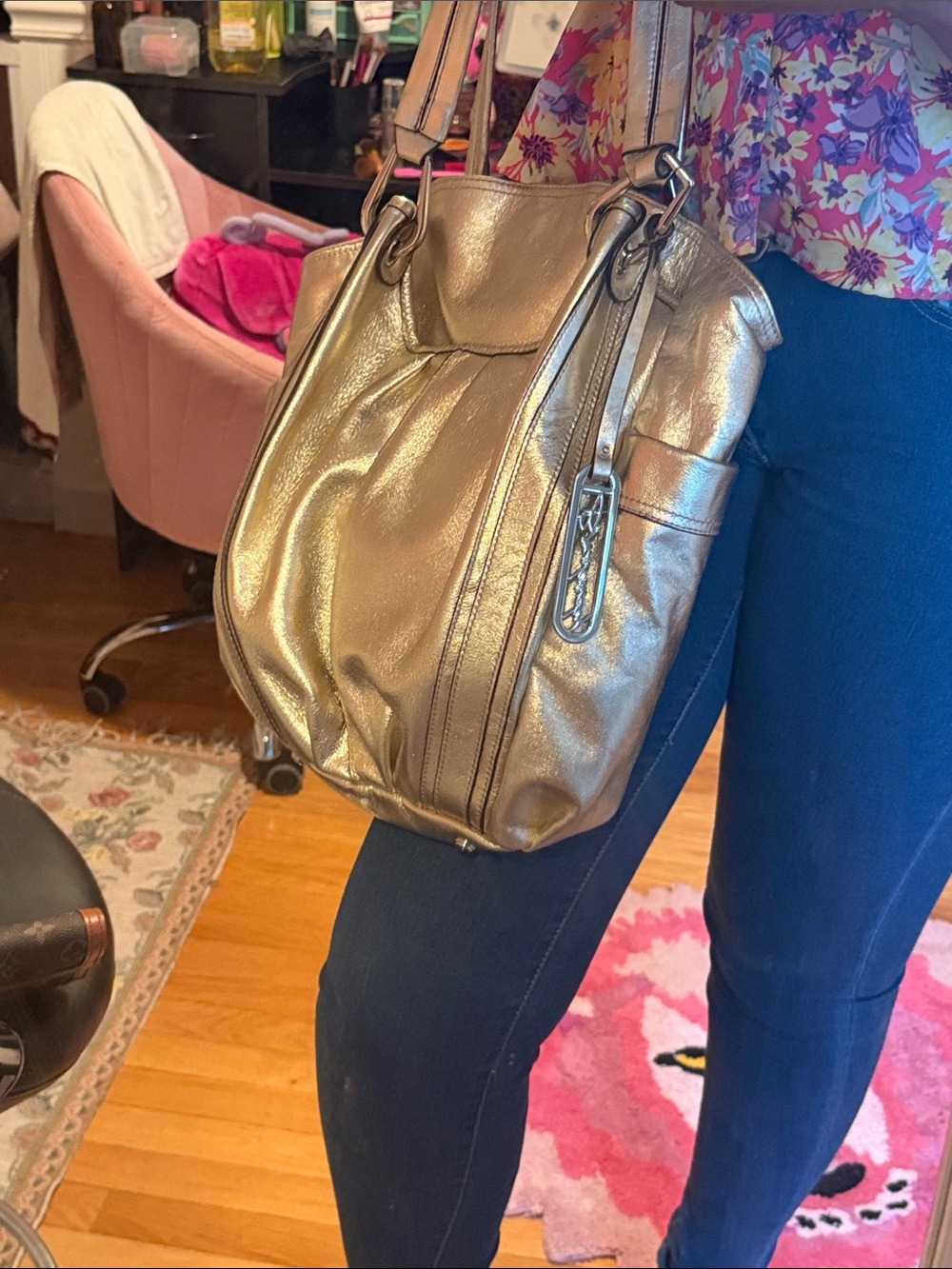 b. makowsky Metallic Gold Leather Shoulder Bag - Picture 8 of 8
